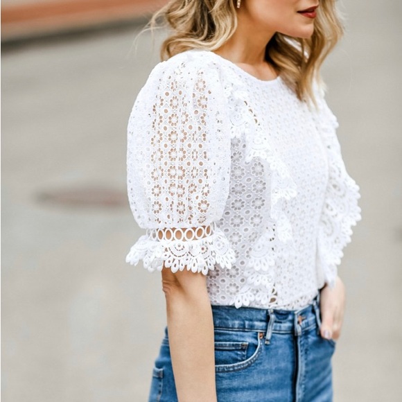 🤍Express🤍 - Eyelet Puff Sleeve Top - Picture 3 of 5